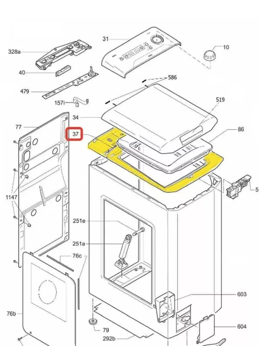 Обрамление крышки для стиральной машины Candy 43013198